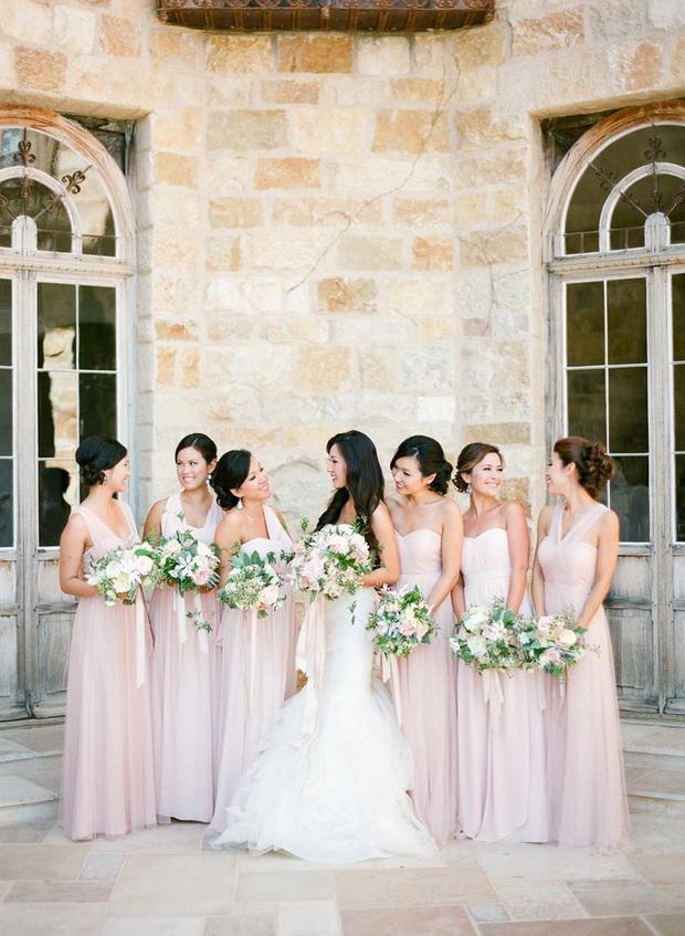 pink mix and match bridesmaid dress styles in different necklines