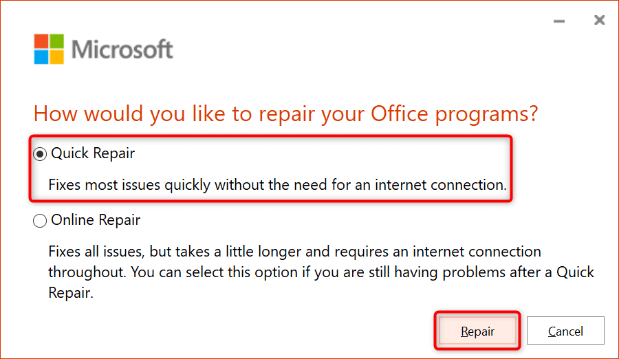 Outlook fix services