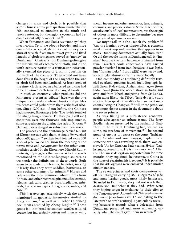 Page 39 of The Tribute Trade with Khotan in Light of Materials Found at the Dunhuang Library Cave