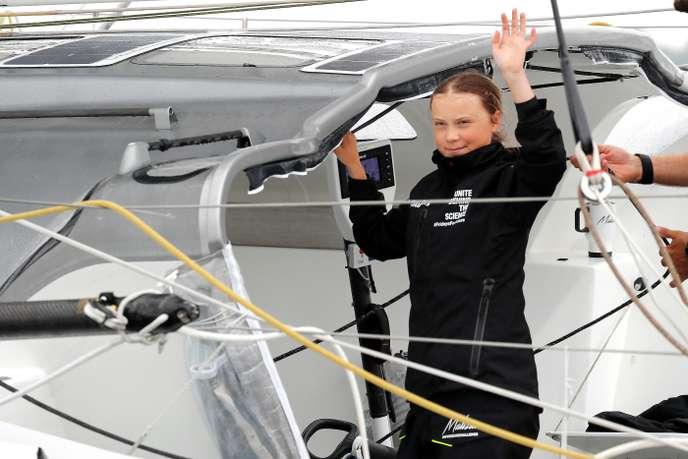 La jeune militante suédoise Greta Thunberg arrive au port de New York, le 28 août.