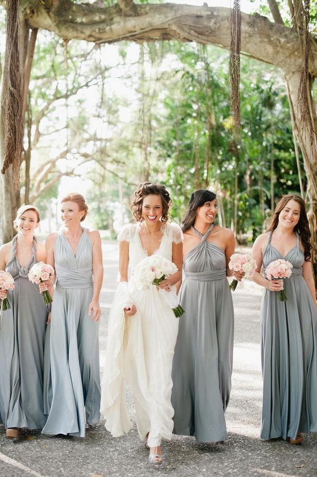 grey mismatched long bridesmaid dresses 2015