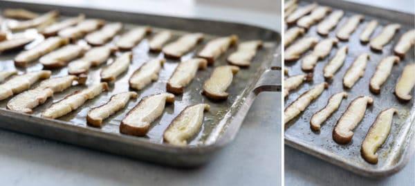 sliced mushrooms on a pan