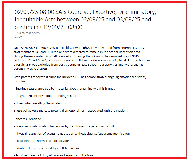 02/09/25 08:00 SAJs Coercive, Extortive, Discriminatory, Inequitable Acts between 02/09/25 and 03/09