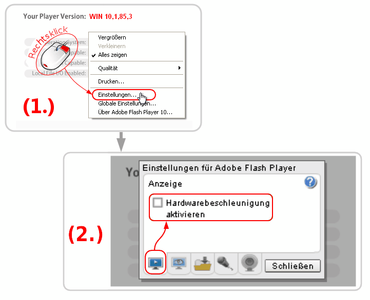 Hardwarebeschleunigung von Flash deaktivieren