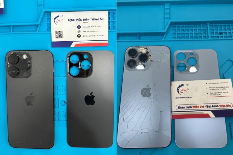 kính lưng iphone bị nứt vỡ lộ linh kiện