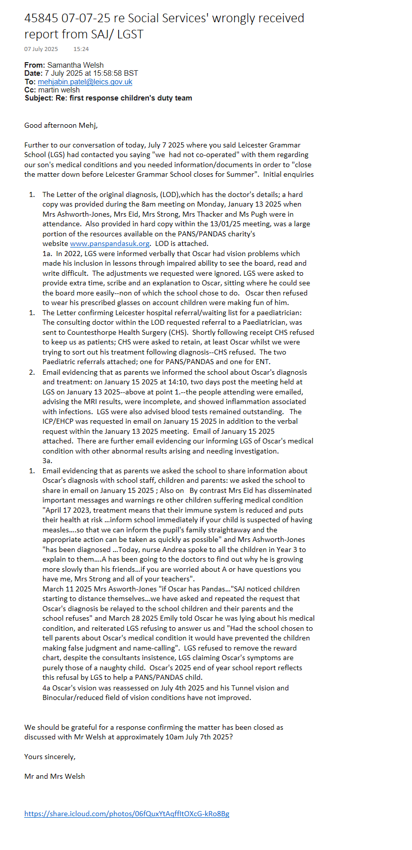 45845 07-07-25 15:58 SWMW issue response with evidence countering malicious claims to LCC's Mehj Patel