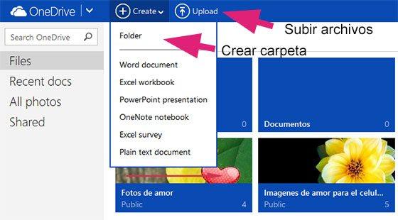 Crear carpeta y subir archivos a OneDrive con el navegador web