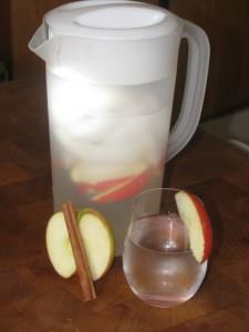 Photo: Apple Cinnamon Water- 0 calories ~Frisky  Did you know both apples and cinnamon raise your metabolism?  When you drink as much water as I do (a gallon daily) you just get sick of it! So when that happens I change it up.  Makes one big pitcher, re-fill water 3-4 times before replacing apples and cinnamon-  1 Apple thinly sliced, I like Fugi but pick your favorite  1 Cinnamon Stick  Drop apple slices in the bottom of the pitcher (save a few to drop in your glass later) and then the cinnamon stick, cover with ice about 1/2 way through then with water. Place in the fridge for 1 hour before serving. ~Frisky
