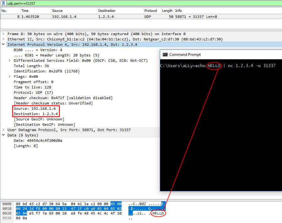 Обычный пакет UDP в сниффере Wireshark