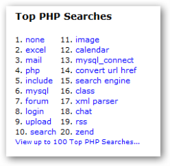 Top PHP Searches 1. None, 2. excel, 3.mail