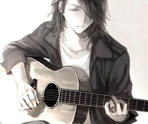 Banri plays with his guitar ( random anime boy )