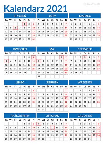 Kalendarz 2021 do druku za darmo - PDF i JPG
