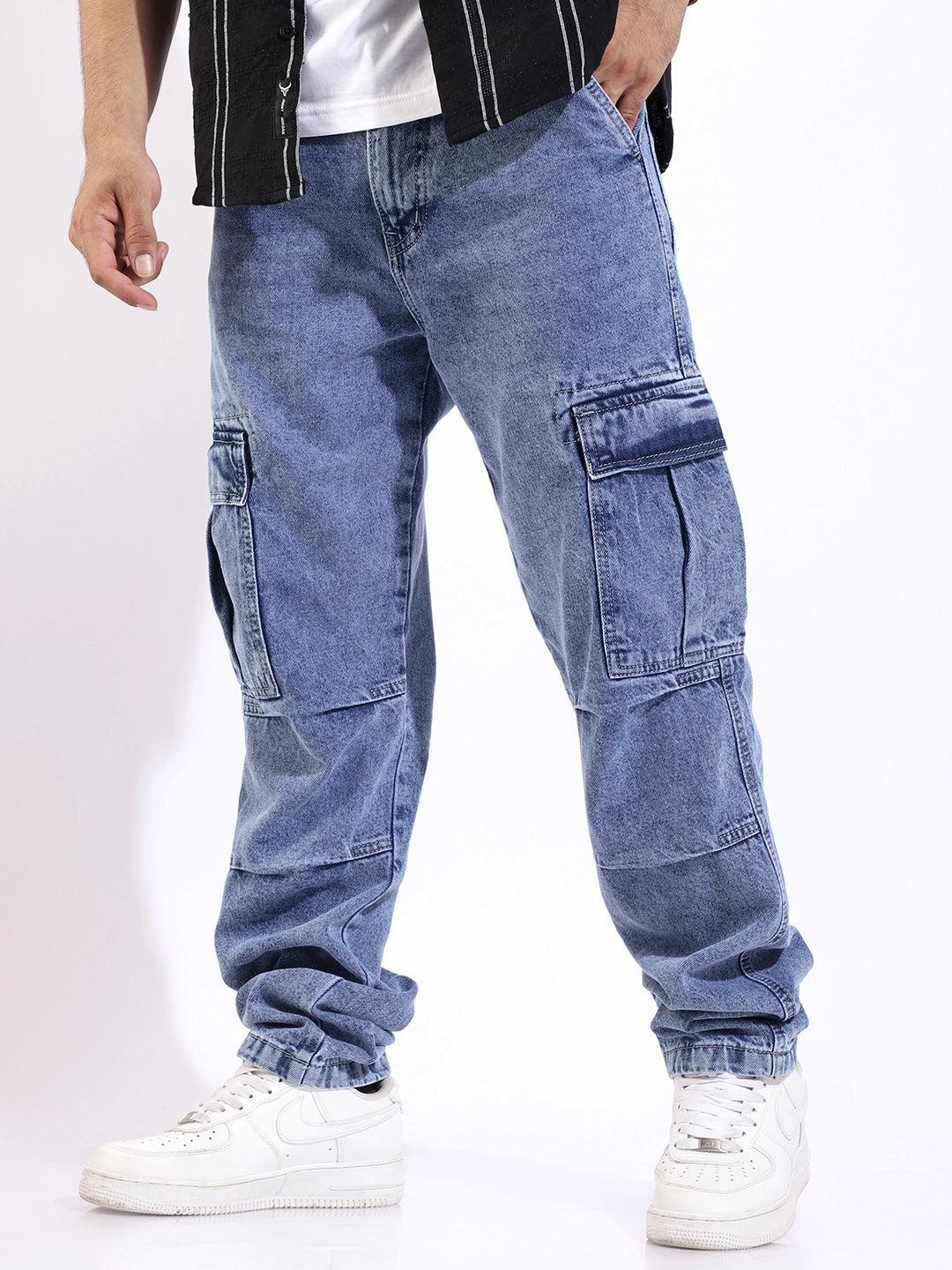 Celshade Sky Blue Baggy Fit Denim Cargo
