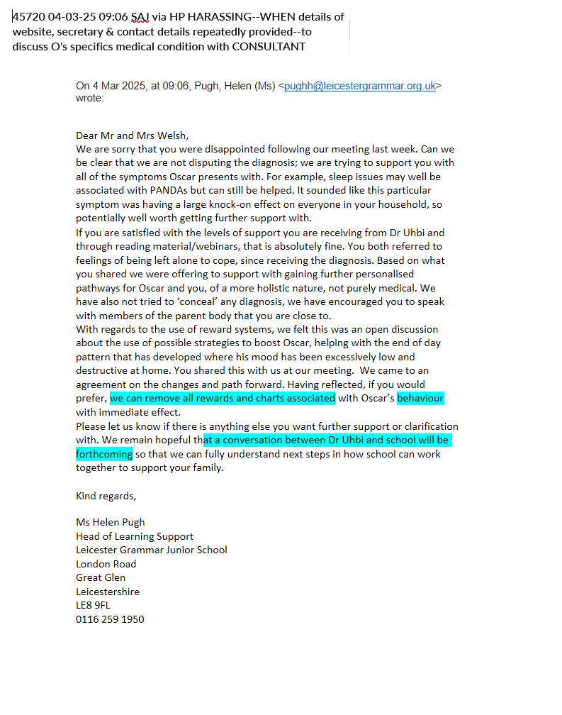 45720 04-03-25 09:06:00 SAJ via HP HARASSING--WHEN details of website, secretary & contact details repeatedly provided--to discuss O's specifics medical condition with CONSULTANT