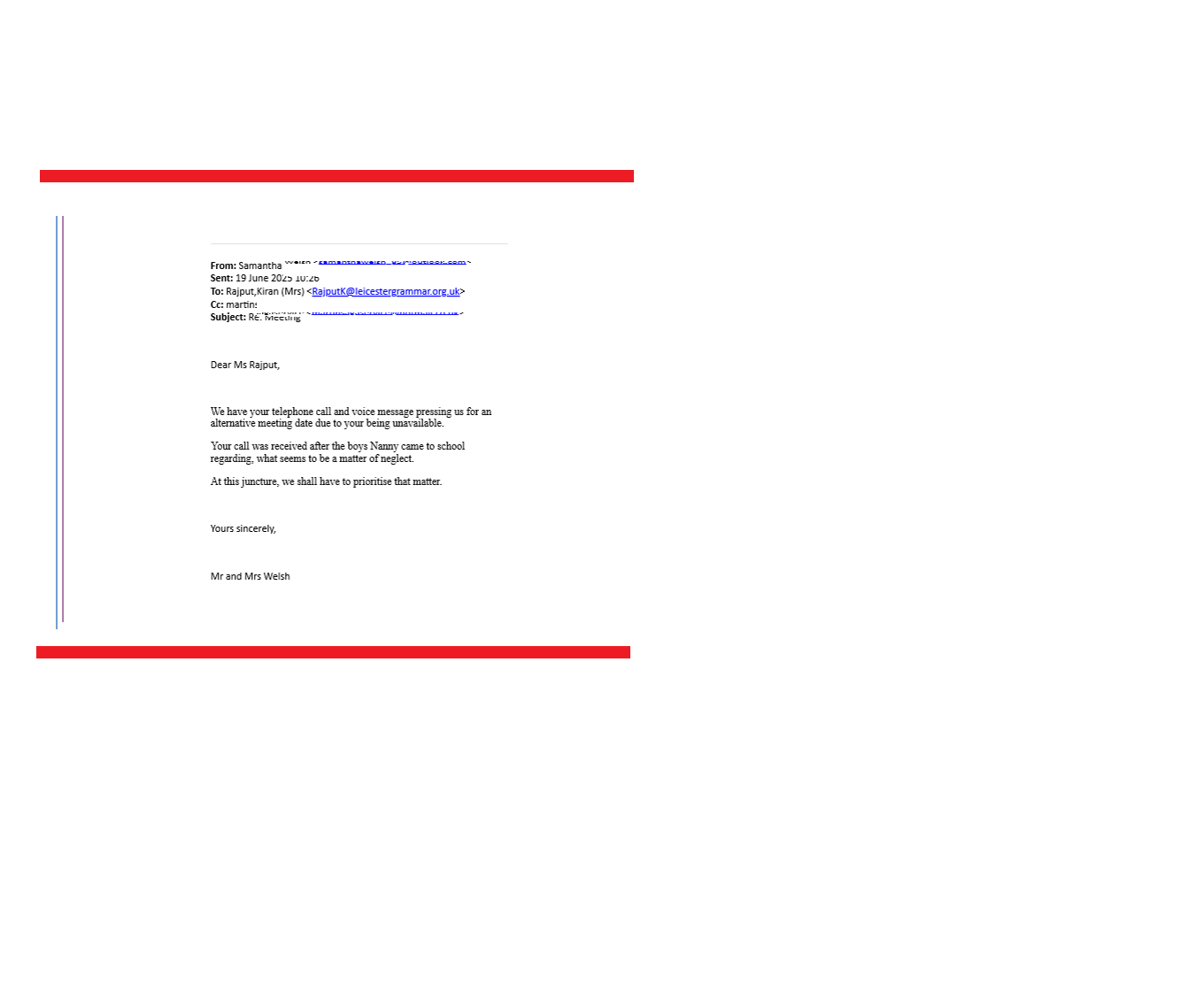 45827 19-06-25 10:25 to Mrs K Rajput for John Watson