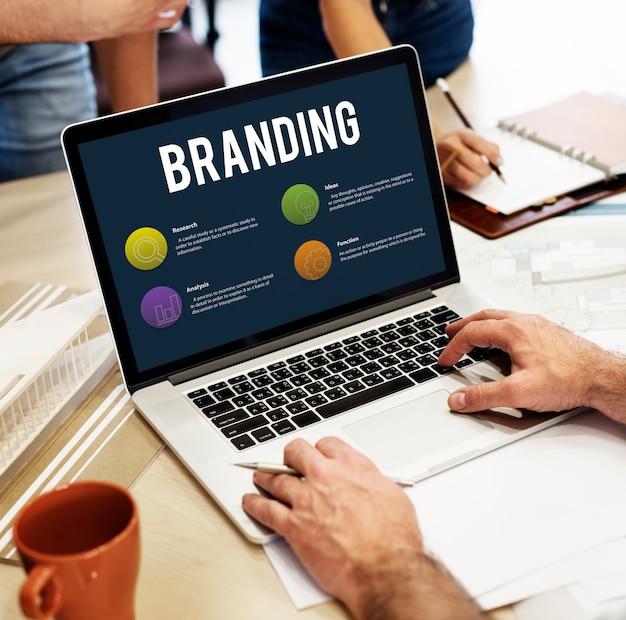 Online marketing and branding concept on laptop screen