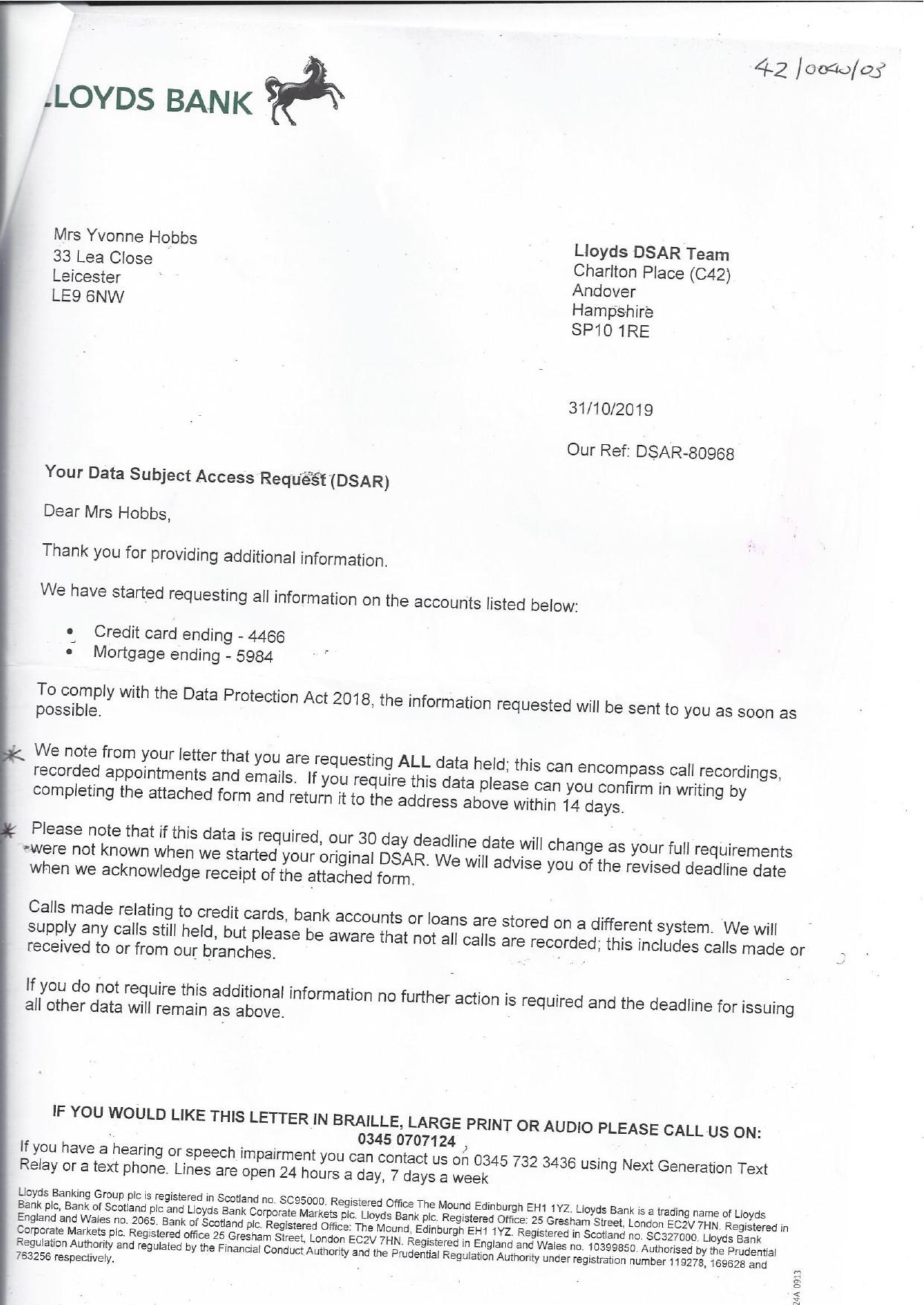 SAR RESPONSE 31/OCT/19