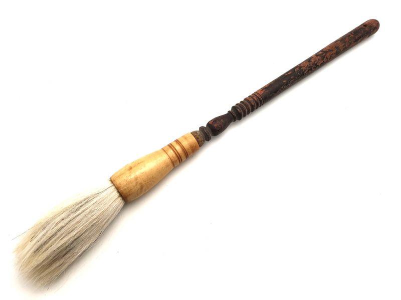 Ancien Pinceau Chinois - Bois - Manche marron et poils roux