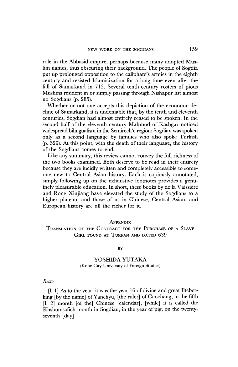 Page 159 of New Work on the Sogdians, the Most Important Traders on the Silk Road, A.D. 500-1000