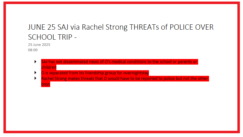 JUNE 25 SAJ via Rachel Strong THREATs of POLICE OVER SCHOOL TRIP
