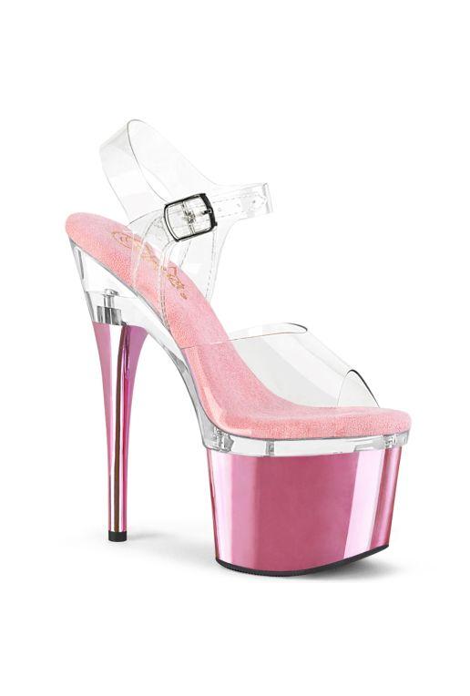 Pleaser 7" pink chrome plated dancer sandal