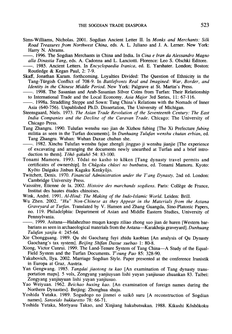 Page 523 of The Sogdian Trade Diaspora in East Turkestan during the Seventh and Eighth Centuries