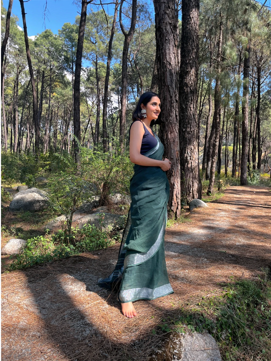 DYED LINEN ZARI SAREE