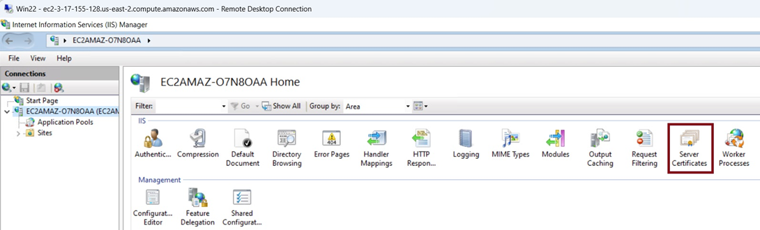 Navegando para Certificados de Servidor