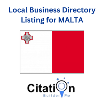 Graphic titled 'Top 5 Free Business Listing Sites in Malta for 2024' featuring the map of Malta, free listing site icons, and local SEO symbols like pins and charts.