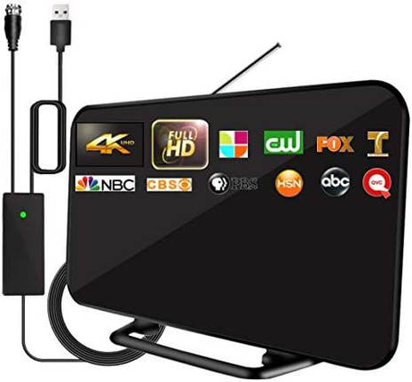 2021 Upgrade TV Antenna with Powerful Built-in Amplifier,220+ Miles Range Digital HDTV Antenna-19.6ft Long Cable,Support All Television,Smart Signal Booster for Free Local Channels 4K 1080P VHF UHF