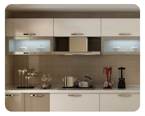 Modern modular kitchen design with smart storage solutions.