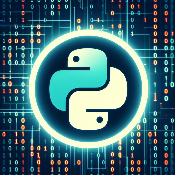 Pypi.org logo with binary digital matrix background