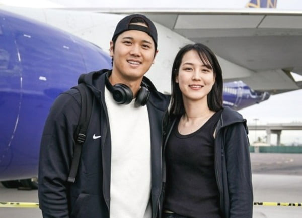 오타니 쇼헤이와 그의 아내 다나카 마미코. /사진=LA다저스 제공