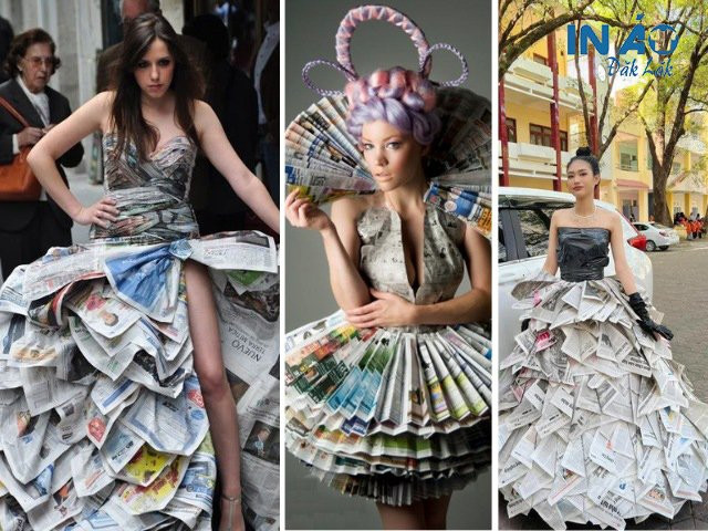 Váy đẹp tái chế làm từ giấy báo