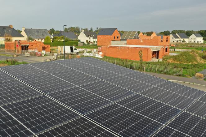Photovoltaic panels in a solar canopy in Hede-Bazouges, western France, October 29, 2022.