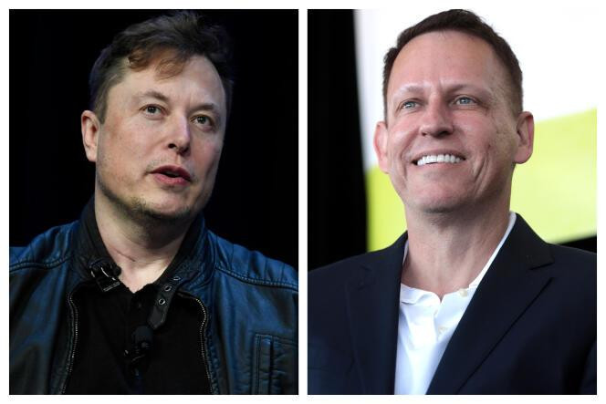 Elon Musk (ici le 9 mars 2020, à Washington) et Peter Thiel (le 9 février 2022, à Scottsdale, Arizona), soutiennent tous les deux la candidature de Donald Trump à la présidentielle américaine.