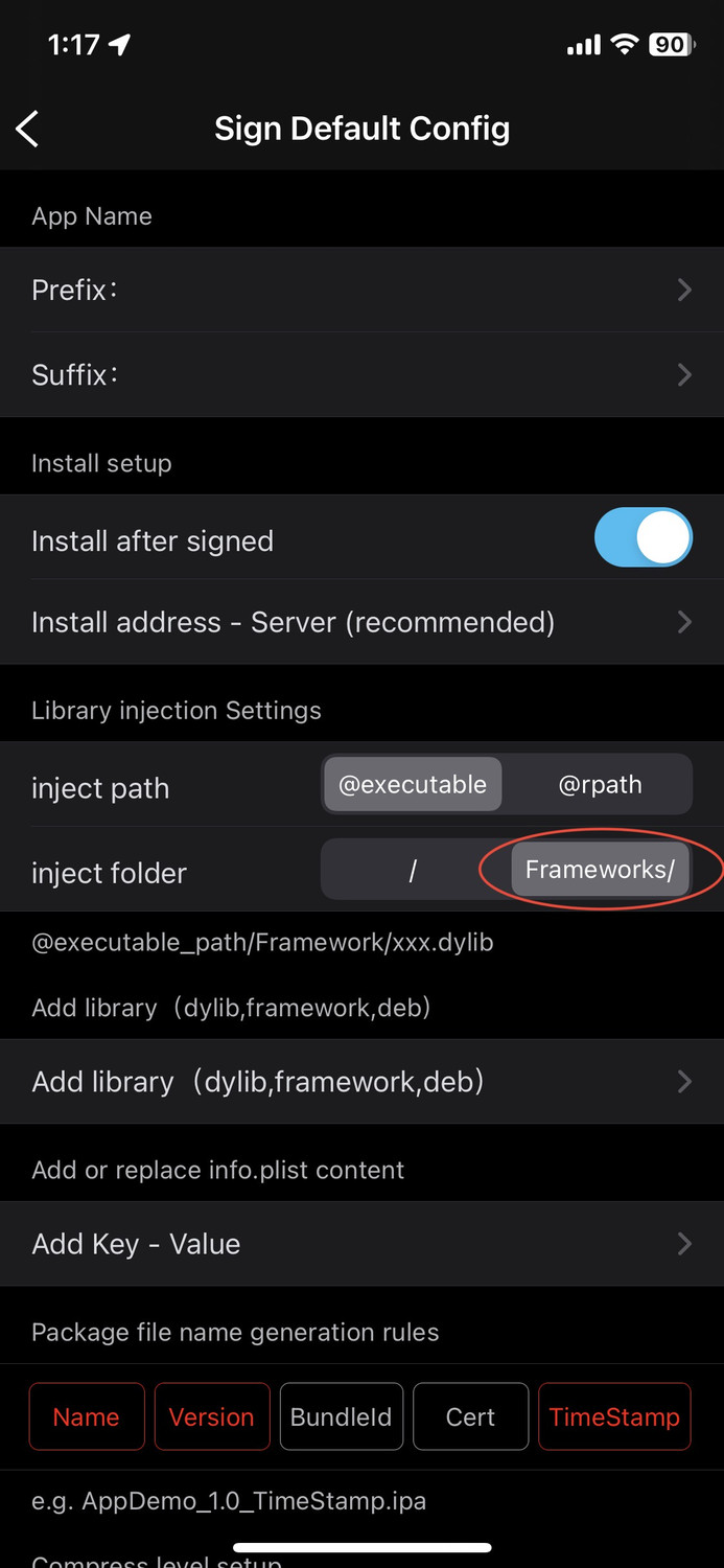 Injection Settings for Esign