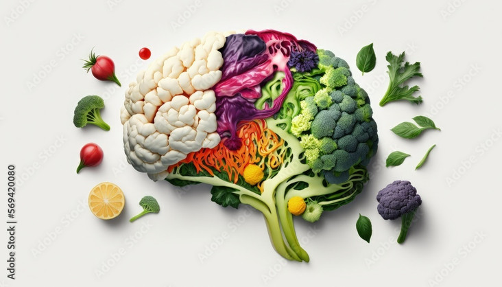 Poster Plant-Based Healthy Eating: Human Brain Made of Fruits and ...