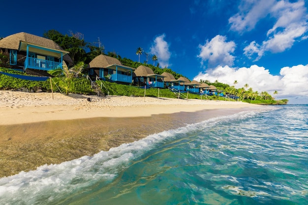 Premium Photo | Lalomanu beach with open huts called fales south side of Upolu Island Samoa