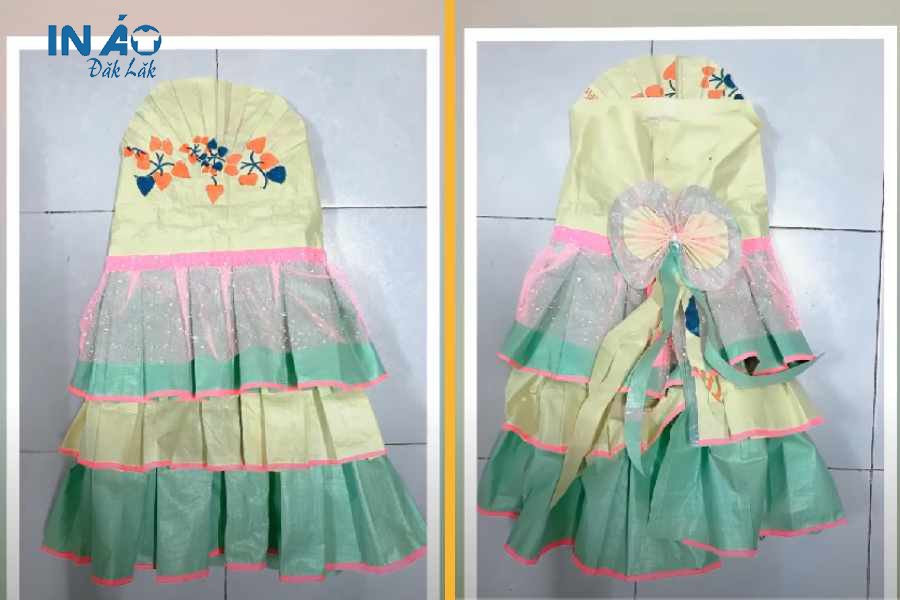 Dùng bao tải làm trang phục tái chế đơn giản