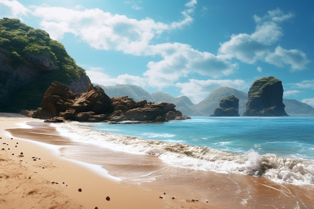 Photography of coastal landscapes with golden sandy beaches and crystal  clear waters | Premium AI-generated image