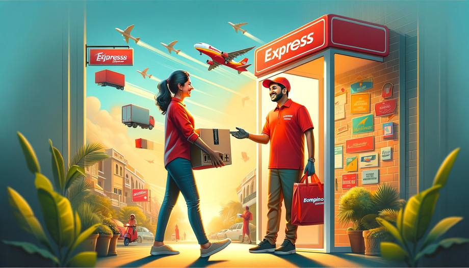 dalle20240403123505createarectangularimagethatportraysanindiandeliverypartnerfrombombinoexpresscladinadistinctivereduniformeffortlesslydeliveringp.jpg