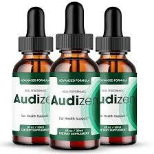 Audizen hearing support device shown in a charging case, placed on a table.