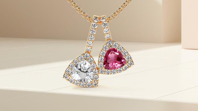 two-stone diamond and pink tourmaline pendant