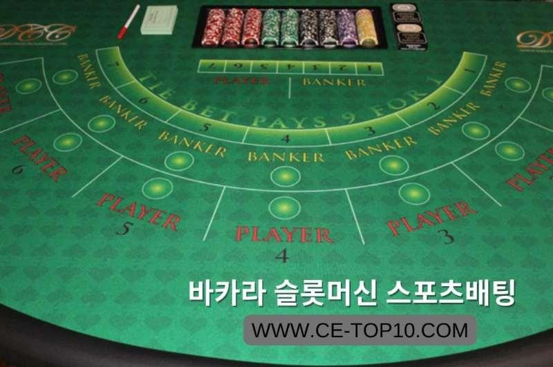 Vaccant baccarat table with casino chips arranged at the top