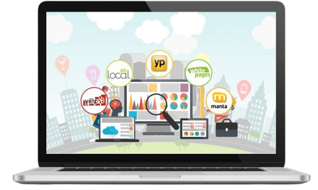 Illustration of a local citation audit process with a checklist, magnifying glass, and SEO analytics, showcasing a step-by-step guide by Citation Builder Pro.